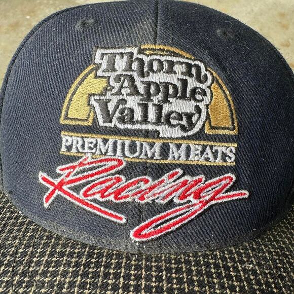 Vintage 90s Logo Athletic NASCAR Racing SnapBack Cap Checkered Brim Sports Cap - Picture 2 of 6